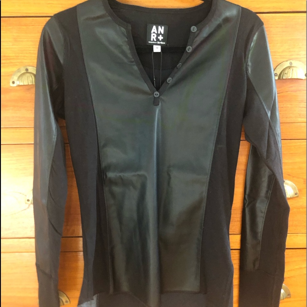 Alp N Rock Faux Leather Henley Catra Long Sleeve Top Size M Black NWT